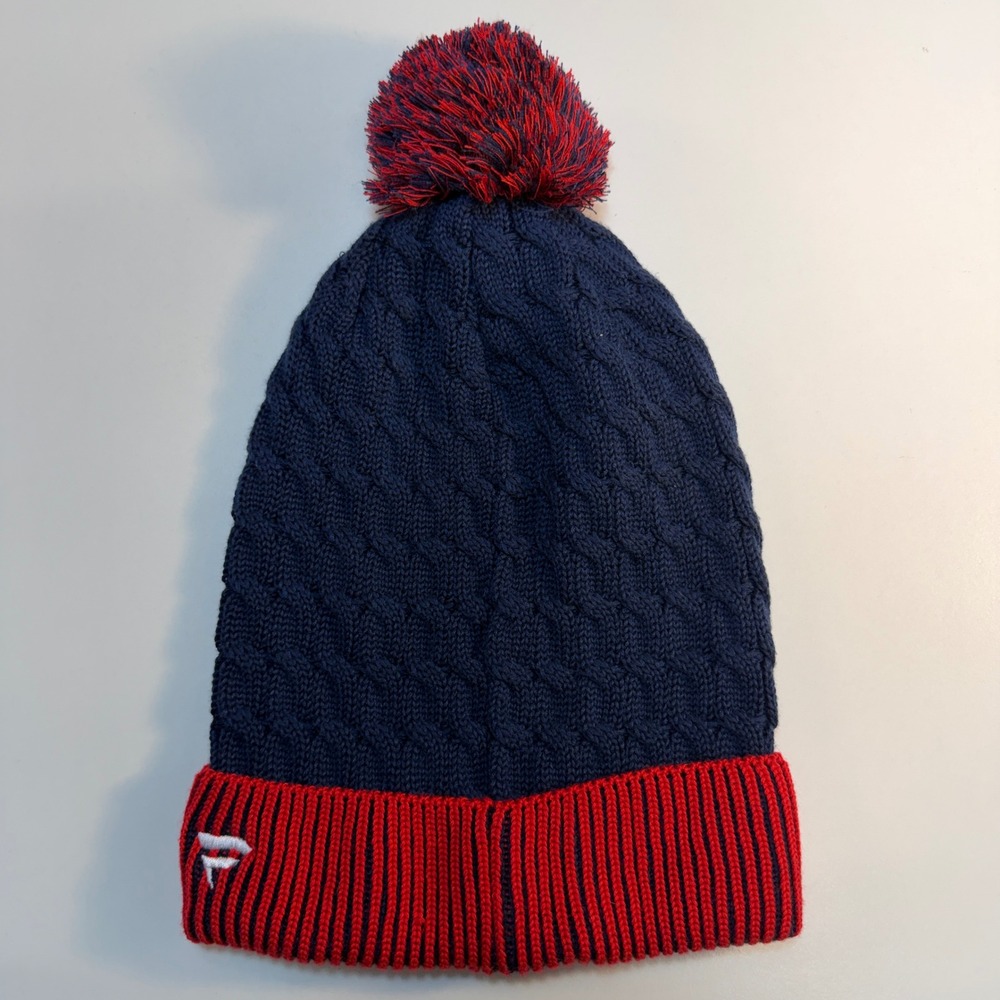 Washington Capitals NHL Knit Pom Beanie Hat Navy Red Embroidered Logo Fanatics - Picture 2 of 6